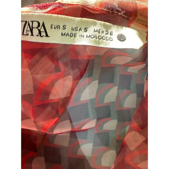 Zara Sheer Geometric Print Button-Up Blouse Women’s S - Picture 4 of 6